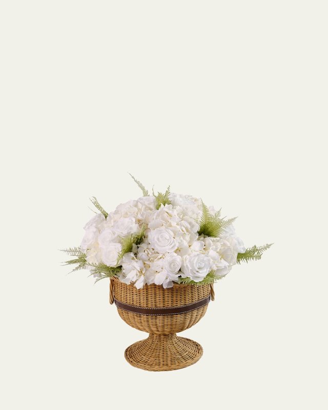 Eternity Hydrangeas & Roses in Athena Wicker Pedestal Vase, 25" Tall